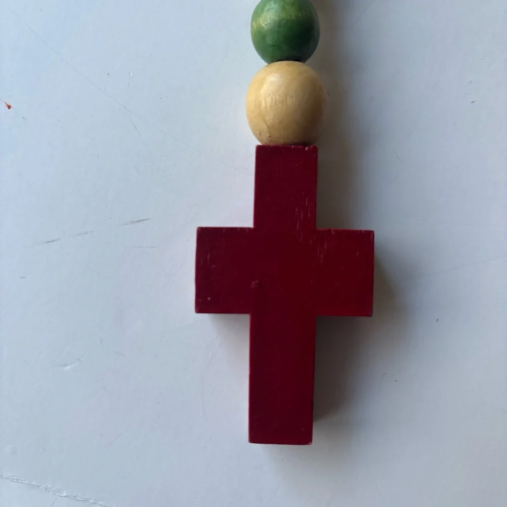 Colorful Beaded Cross Necklace‎ Wood RosaryLarge Oversized